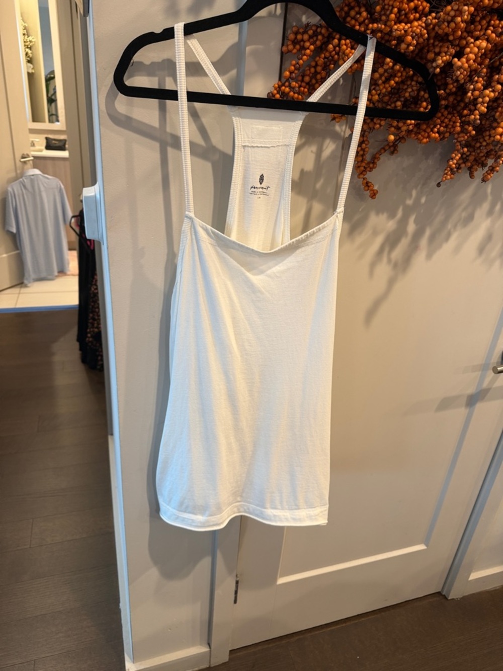 Free People White Ribbed Slim-Strap Tank